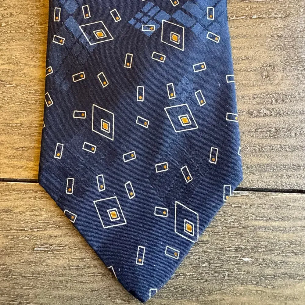 POLO Ralph Lauren Mens Blue Geometric Vintage 100% Silk Made in the USA Neck Tie